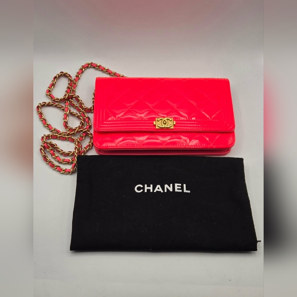 Chanel HOT Pink Quilted Leather Chain Wallet Crossbody Bag